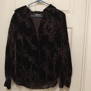 Jones New York Collection Velour & Sheer, lined, Brown Long Sleeve, Blouse